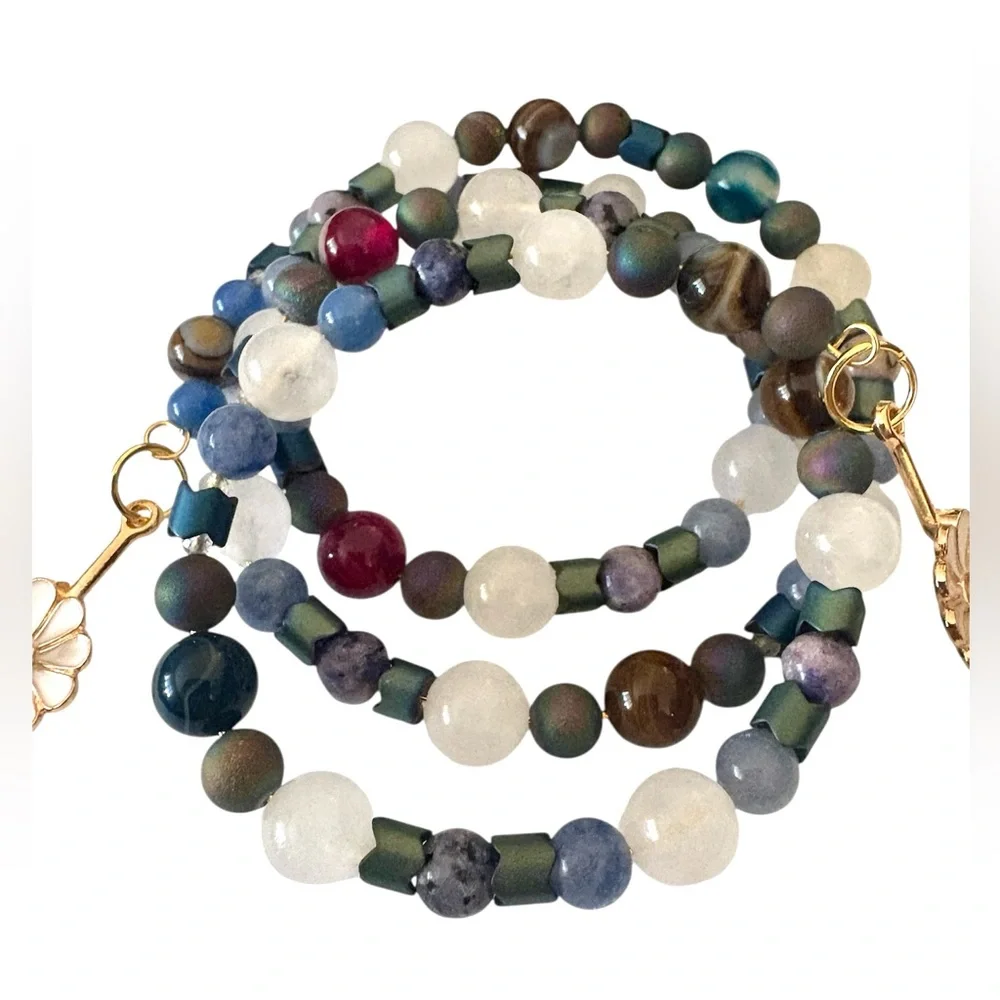 Electroplated Hematite, Sodalite, Fluorite and Galaxy Jasper Wrap Bracelet - Picture 6 of 7